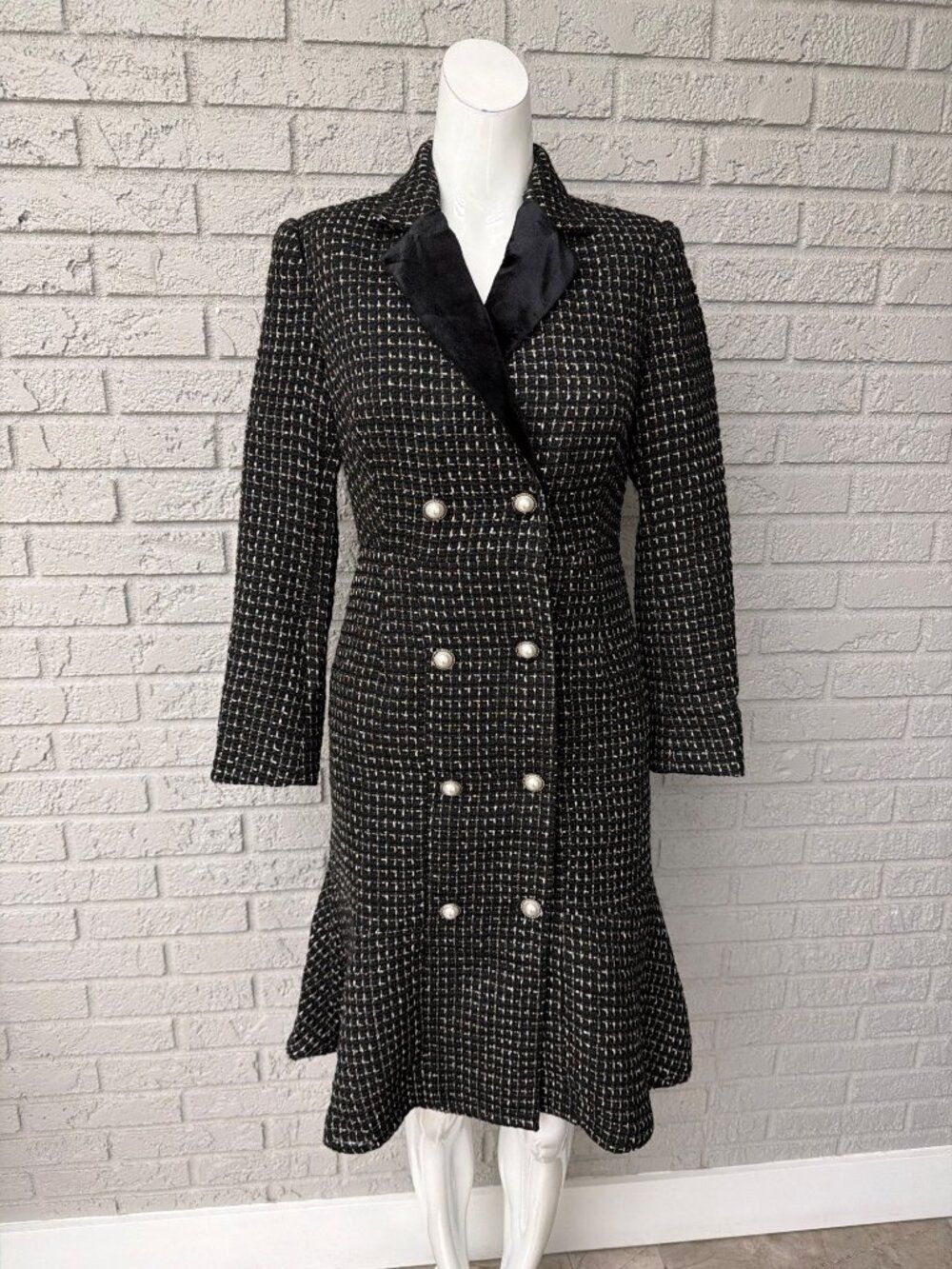 Huoxu Women’s Long Sleeve Tweed Double Breasted Jacket Dress Size S
